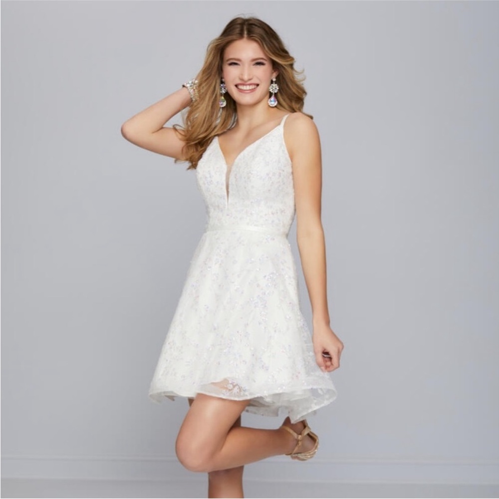 NEW TIFFANY IVORY SZ 2 SATIN SEQUIN TULLE FORMAL COCKTAIL DRESS